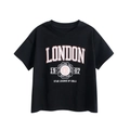 Black cotton t-shirt with pink London varsity print and retro American college style - 120 / Black (DT9321)