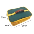 Portable lunch bag in green and yellow with brown handle, size 30x22x9cm for meal prep - Insulated Storage Bag / Dark Green