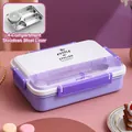 Boîte à bento violette en acier inoxydable à 4 compartiments avec porte-couverts - 4 Grilles / Bleu Hibiscus