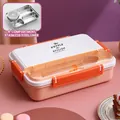 Boîte à déjeuner bento à 4 compartiments en inox rose et blanc avec rangement couverts - 4 Grilles / Rose Haitianxia
