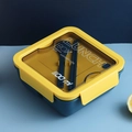 Double-layer 1100ml yellow and blue lunch box with utensils and side buckles - Blue