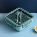 Square mint green 1100ml lunch box with transparent lid and built-in utensil set - Green