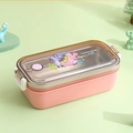 Portapranzo bimbi in acciaio inox rosa con motivo dinosauro cartone e chiusure sicure - Singolo Strato 350ml Rosa (Serie Dinosauro)