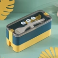 Boîte à bento double couche jaune et bleu avec couvercle transparent et couverts inclus - 1,1 L / Bleu