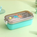 Mint green 304 stainless steel kids lunch box featuring a cute dinosaur cartoon design - Single Layer Dinosaur Style / Blue