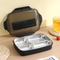 Zwarte 4-vaks lunchbox van 304 roestvrij staal met transparant deksel en handvat - 1 l / Vier Roosters Zwart