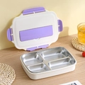 Purple 4-compartment SUS 304 stainless steel lunch box with utensil storage - 1 L / Four Grid Purple
