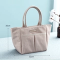 Borsa termica rosa portatile con trama in legno e doppie tasche frontali per pranzo - Piccolo (18*11*19.5)