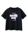 Kids black cotton t-shirt with colorful Partner Best letter print in loose fit - 120 / Black