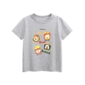 Kids grey short sleeve T-shirt featuring cartoon dog and fast food print design - 90cm / Heather Grey Cartoon Dog Print (HT9237)