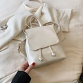 Chic cream white mini backpack in PU leather with drawstring and flap closure - No Pendant / White