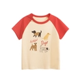 T-shirt raglan per bambine con maniche rosse e stampa di cani fedeli a fumetti - 90cm
