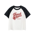 Camiseta infantil con mangas raglán en blanco y negro y estampado Travel Relax rojo - Blanco Roto/Negro / 120cm
