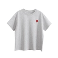 Kids loose-fit light grey cotton T-shirt with red four-leaf clover embroidery on chest - Heather Grey / 120cm