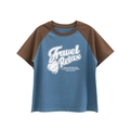 Camiseta raglán para niños con estampado Travel Relax en color azul y marrón oscuro - Azul militar/Café / 120cm