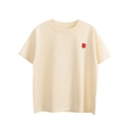 Kids cream yellow short-sleeve T-shirt with a small red clover embroidery on the chest - Beige Apricot / 120cm