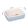 Tragbare Lunchbox aus Edelstahl mit weißem Gehäuse und Holzmaserungsdeckel, 25,5 x 18,5 cm - 920ml 3 Gitter / Weiß