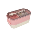 Boîte à bento double couche rose et crème avec couverts intégrés et fermoirs sécurisés - Ensemble Boîte à Déjeuner Et Bol Rose / Rose