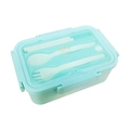 Fiambrera azul claro de tres compartimentos con tapa transparente y cubiertos - Verde Caqui (Con Cubiertos)