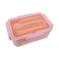 Fiambrera bento rosa de tres compartimentos con tapa naranja y juego de cubiertos kit - Rosa Púrpura (Con Cubiertos)