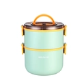 Dual-layer mint green and orange bento box with portable handle and secure latches - 1.6L Double Layer Green