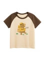 Kids cotton short sleeve raglan T-shirt with camping bear print in cream and brown - 90 / Rice Apricot/Coffee