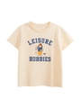 T-shirt per bambini in cotone crema con simpatico cane cartoon e scritte blu per il tempo libero - 90 / Albicocca Beige