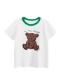 Kids white T-shirt with green crew neck and cute brown cartoon bear print design - 90cm / Off White