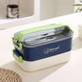 Boîte à bento double couche bleu marine et beige avec poignées et motif de chat - Nouveau Double Couche Bleu