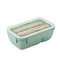 Fiambrera de 850ml de paja de trigo con tapa transparente y cubiertos incluidos - Verde / 850ml Rectangular
