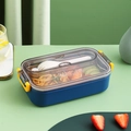 Boîte à déjeuner bleue en acier inoxydable avec verrous jaunes et rangement de couverts - 700ml / Bleu Classique
