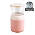 Tazza colazione rosa in acciaio 304 a doppio strato con coperchio superiore trasparente - Rivestimento in Acciaio Inox (Rosa Tramonto)-700ml