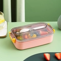 Boîte à déjeuner rose en inox avec loquets jaunes, compartiment à couverts et poignée - 700ml / Rose Carmin