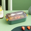 Boîte déjeuner en acier inoxydable vert foncé avec boucles jaunes et couverts - 700ml / Vert forêt