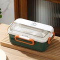 Boîte à lunch double couche vert foncé avec boucles orange et couverts intégrés - 1,1 L / Vert Dopamine