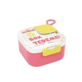 Pink and yellow cartoon toddler bento box with lunch box branding and floral patterns - Stainless Steel Pink