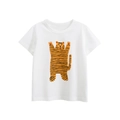 T-shirt in cotone bianco per bambini con stampa di tigre a cartoni e maniche corte - 90 / Bianco Sporco