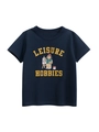 T-shirt per bambini in cotone blu navy con cane cartoon e scritte gialle stile college - 90 / Blu reale