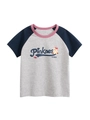 T-shirt da bambina grigia e blu navy con maniche raglan e grafica con orsetto - 90cm / Grigio Melange & Blu Reale