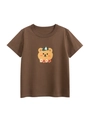 T-shirt da bambino marrone scuro a maniche corte con stampa orso cartoon e girocollo - 90cm / Caffè (HT9243)