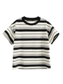 Kids' striped short sleeve T-shirt in black white and grey with a round neck design - Black White Grey Striped (DT9335) / 120cm