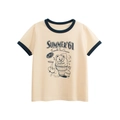Beige cotton ringer T-shirt with vintage bear ice cream print for girls - Size 90 / Beige Apricot