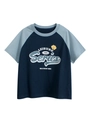 Short sleeve raglan T-shirt for kids in navy and sky blue with vintage print - Royal Blue / Light Blue / 130cm