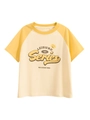 Short sleeve raglan T-shirt in yellow and beige with retro leisure series print - Apricot/Medium Yellow / 120cm