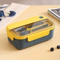 Portapranzo bento da 1100ml blu e giallo con posate integrate e coperchio trasparente - 1100ml Rettangolo Blu / Blu