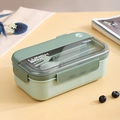 Portapranzo bento giapponese verde chiaro da 1100ml con coperchio scuro e posate incluse - 1100ml Rettangolo Verde / Verde