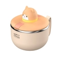 304 stainless steel instant noodle bowl with orange cat timer lid and beige handle - Cat