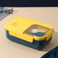 Boîte à lunch bento bleue et jaune avec couverts intégrés et logo puzzle élégant - Classique / Bleu