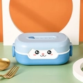Boîte bento chat bleu à deux couches avec compartiments et poignées de transport - Bleu Clair (700ML) / Bleu clair