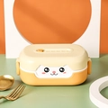 Cartoon cat-shaped bento box in cream and orange with spoon and fork utensils - Orange Yellow